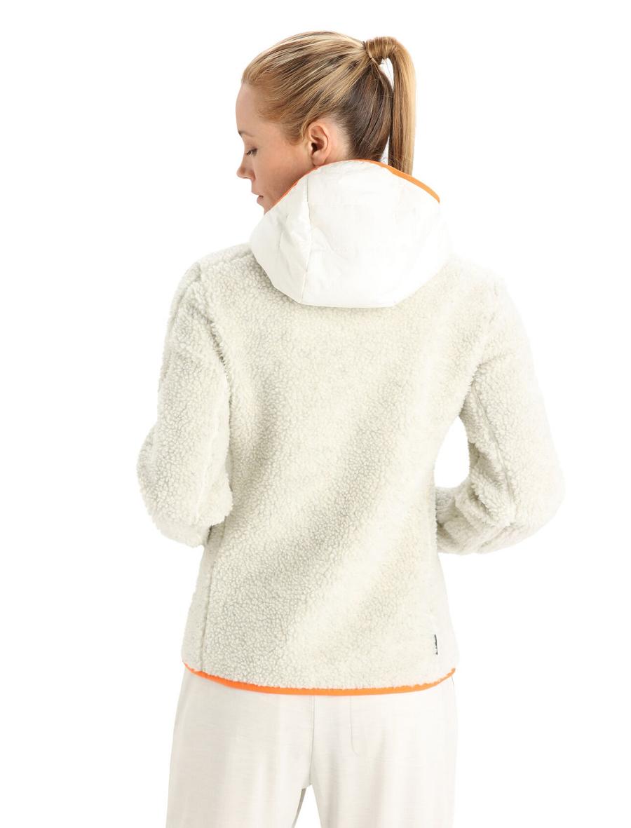 Ecru Heather / Snow Women's Icebreaker RealFleece™ Merino High Pile Long Sleeve Zip Hoodie | USA 1661LISH